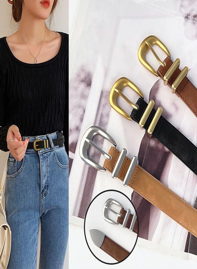 Yuangu Womens Belts for Jeans Dresses Ladies Leather Waist Belt with Silver Buckle (Suede Brown Gold, 105cm/Fit Waist 25"-33") - Image 2